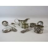 Sterling silver napkin ring and pot lid plus a selection of silver plated items, 31 grams of