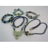 3 Artisan handmade glass bracelets and 2 necklaces one with 925 silver clasp.