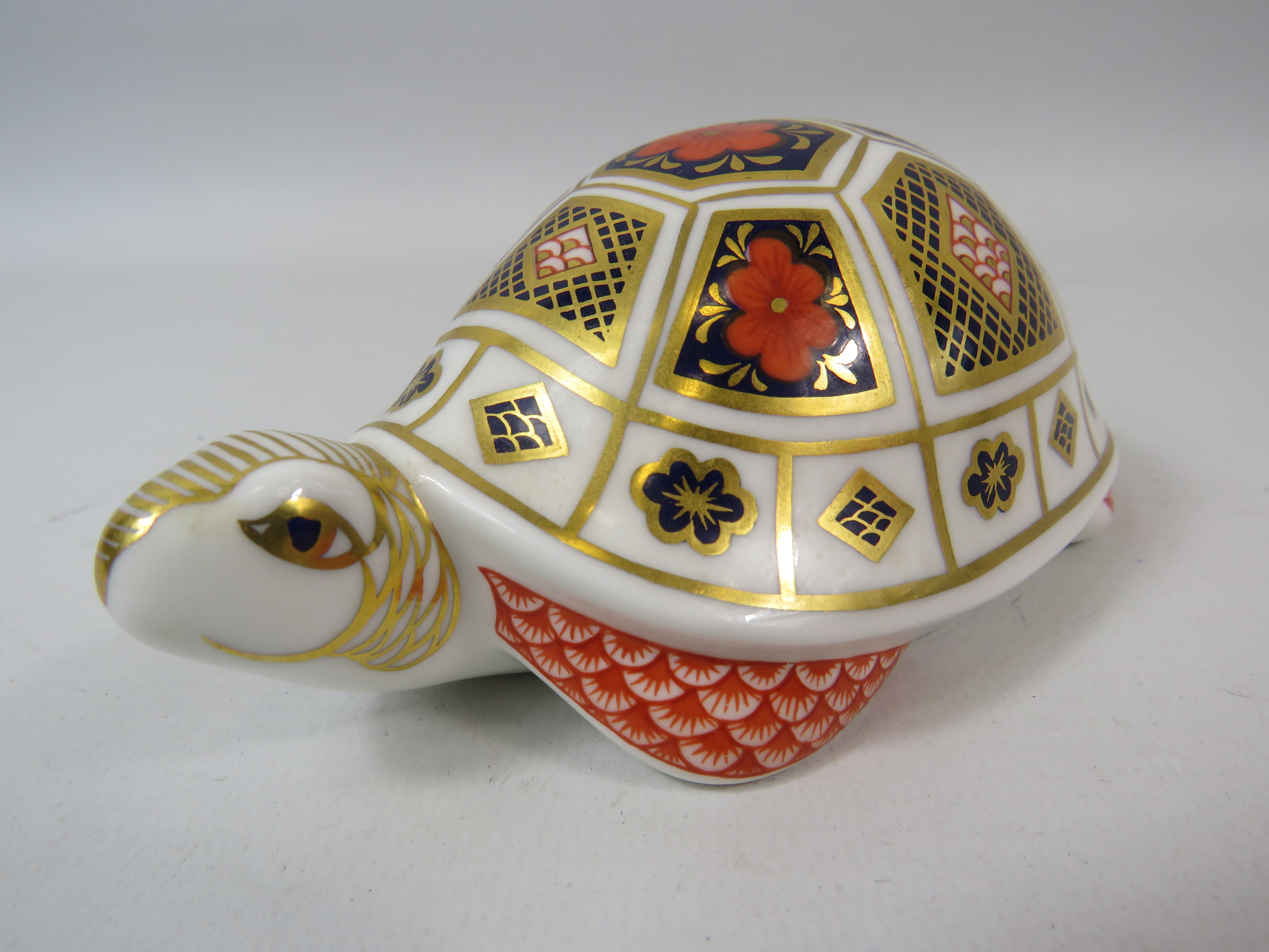 Royal Crown Derby paperweight Tortoise with silver stopper.