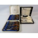 Harrison bros and Howson Lucite handled steak knife and fork set plus one other cutlery set.