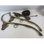 Pair of Vintage Horse Hames, Horse Brasses and a vintage leather and brass lead rope.