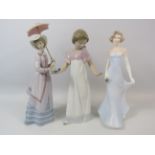 Two Lladro and one Coalport figurines (one has damage to fingers)