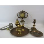 Mixed Copper and brass lot to include incense burners, tray, candlestick etc.