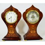 Matched pair of Early 20th Century mantle clock and barometer. Both housed in Art Nouveau inspired c