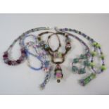 5 Artisan handmade glass and beaded necklaces some with 925 silver clasps.