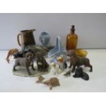 Mixed lot to include a murano glass fish, dog figurines, wade etc.