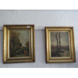 Two Oil on Canvas studies of trees. Each bears the signature of artist E Lowis and dated 1905. Both