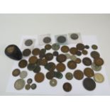 Selction of Coins including a 1944 silver shilling etc and a gear knob with sterling silver mount