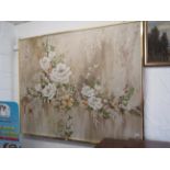 Large Oil on stretched canvas of Dog Roses by Stephen Kane. Housed in thin gilt metal frame, it m