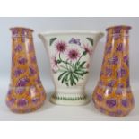 Pair of Bretby Orange and purple lustre vases and a Portmeirion vase.