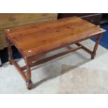 Small pine table with turned legs. H:13 x W:43 x D:22 Inches. See photos. S2