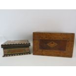 Vintage marquetry keepsake box plus one other that converts to a travel chess set.