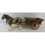 Large shire horse and wooden cart, Total length of Horse and cart is 27" long.