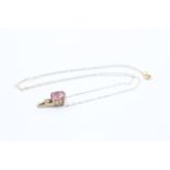 9ct Gold Pink Gemstone & Diamond Pendant