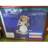 Large framed Corunna Yorkshire Reg Flag flown at Camp Bastion Op Herrick. Approx 42" BY 54".