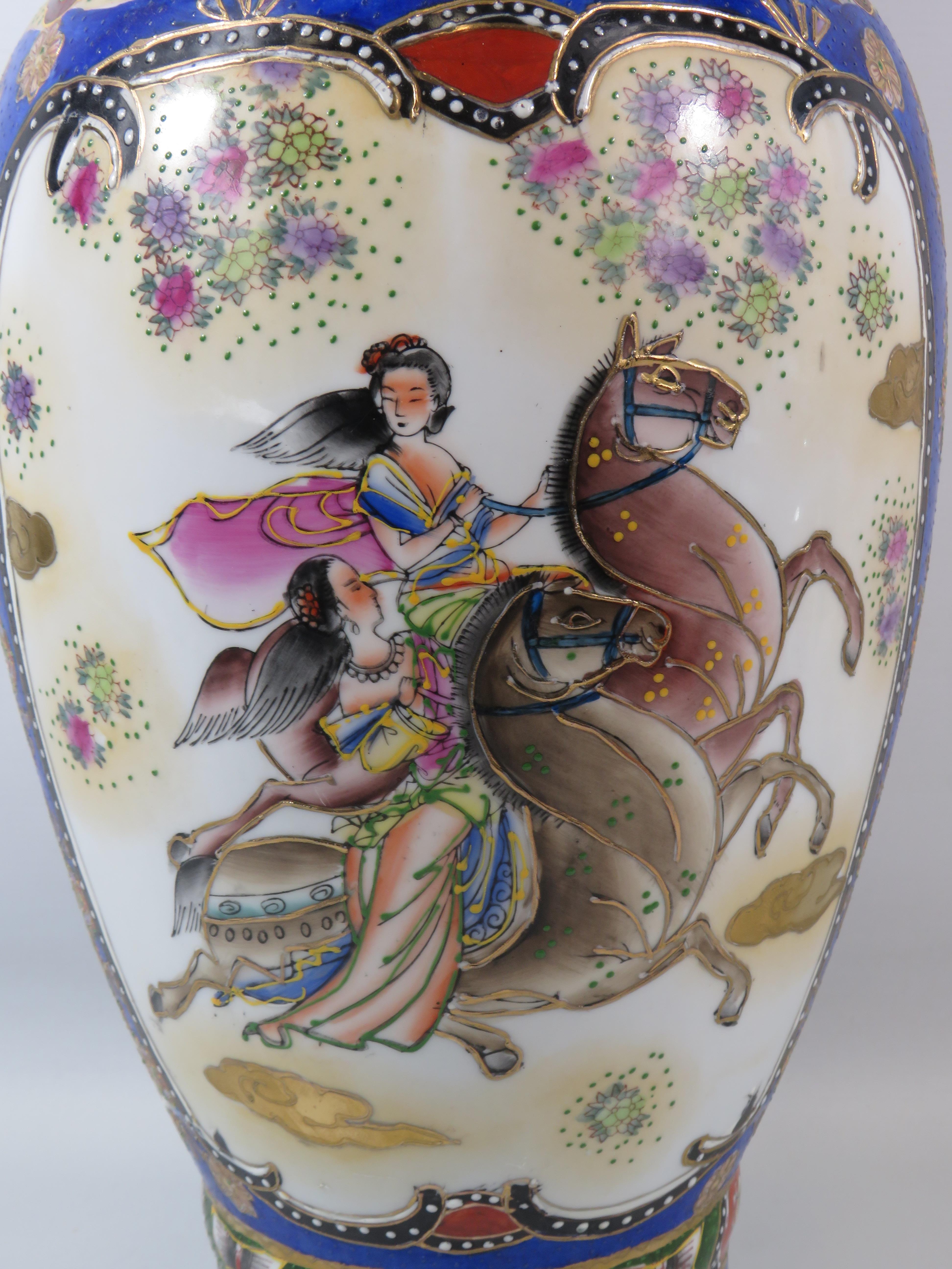 Large Chinese oriental hand decorated floor vase, approx 24" tall. - Image 2 of 4