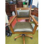 Lovely Oak framed and Leather upholstered Office or Home height adjustable chair. Great condition.