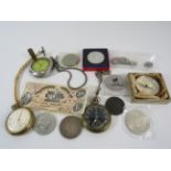 Mixed collectibles lot to include pocket watches, 1935 silver crown and commemorative coins etc.