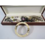 Mixed costume jewellery lot including sterling silver earrings and ring and opal brooches.