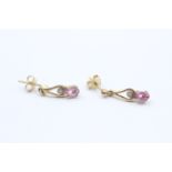 9ct Gold Pink Sapphire & Diamond Drop Earrings