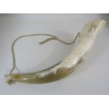 Real Cow Horn strung for wall display, approx 33cm long.