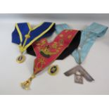 3 Masonic Sashes and Pendants including the rose croix.
