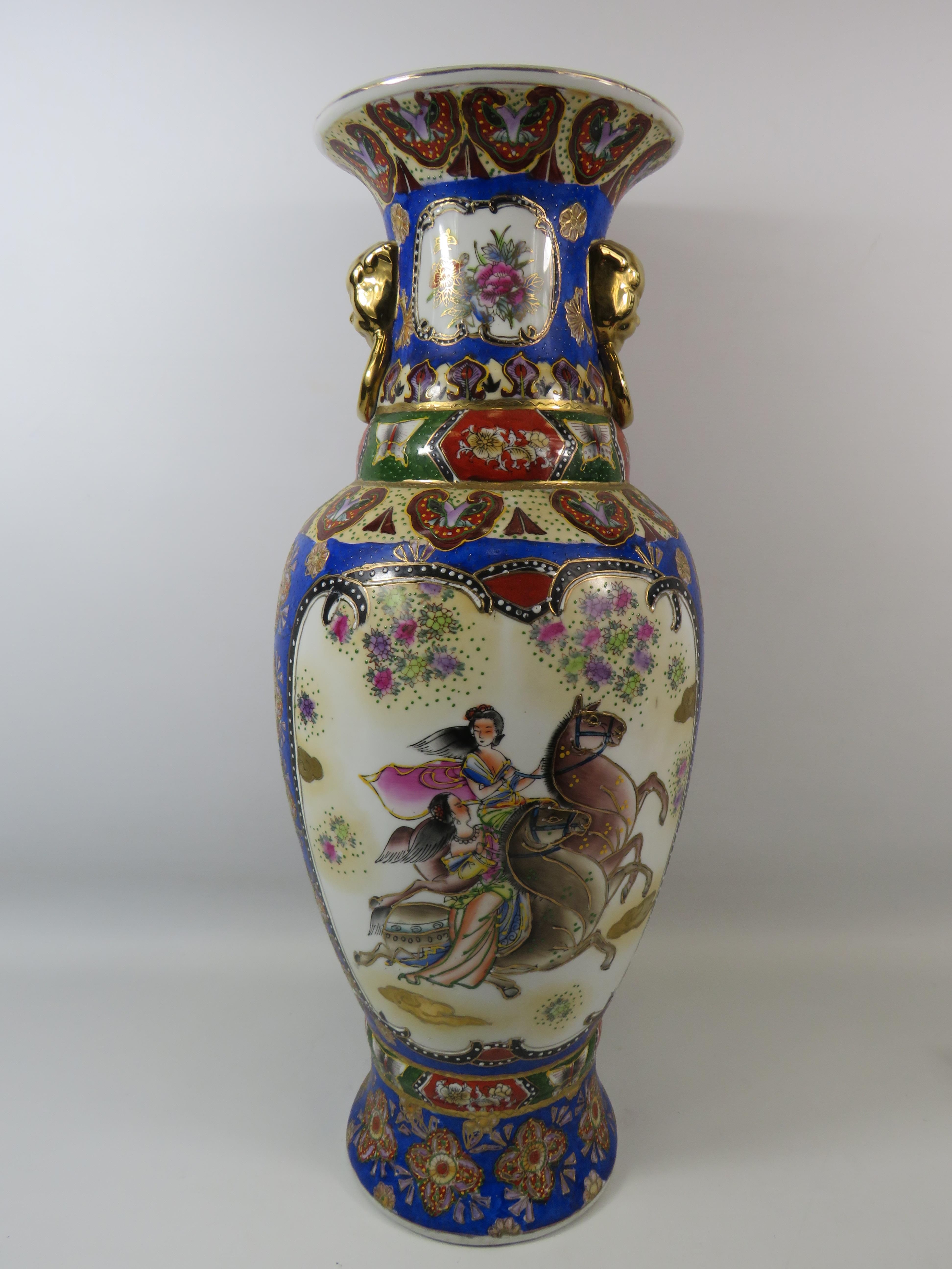 Large Chinese oriental hand decorated floor vase, approx 24" tall.