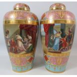 Pair of Royal Vienna porcelain lidded vases depicting greek scenes of Achilles and Ulysses, hand