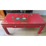 Very pretty Oriental inspired low table with birds and flower decoration. H:16 x W:36 x D:16 Inche