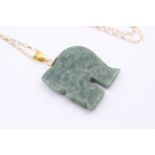 14ct Gold Jadeite Carved Elephant Pendant Necklace