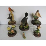 Six Country artists figurines of Garden Birds, Tallest 8 inches, slight damage to each bird. See p