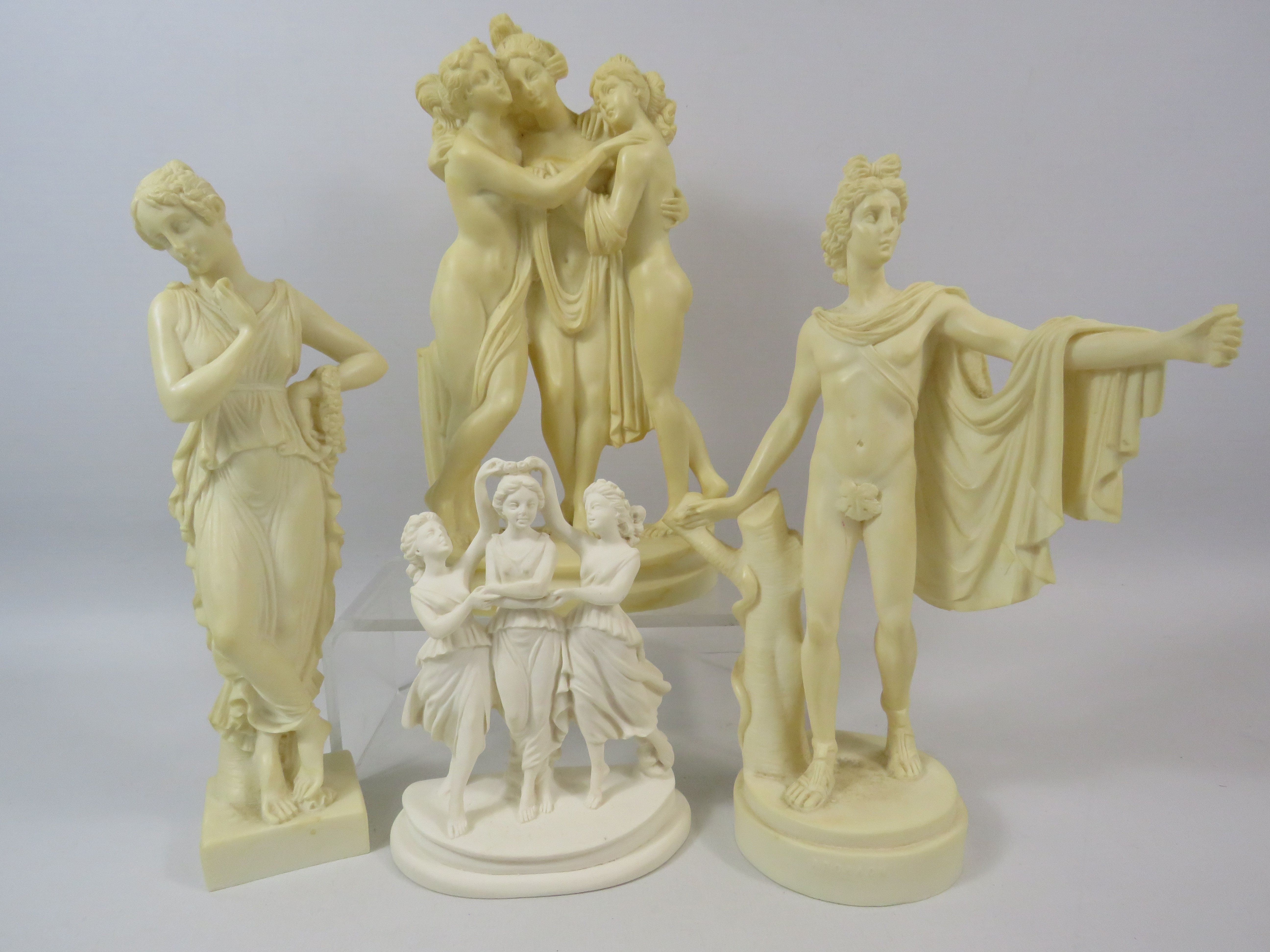 Selection of neoclassical greek style figurines the tallest is approx 10" tall.