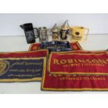 Brewery lot including Whiskey advertising jugs bar mats etc.