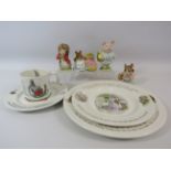 Wedgwood Miss Tiggy winkle and Peter Rabbit ceramics plus 4 Beatrix potter beswick figurines.
