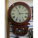 Mahogany cased Drumhead wall clock. Opaque patterned glazed pendulum panel. Small amount of wear to
