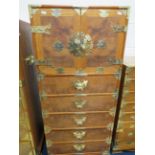 Reproduction Oriental style Campaign chest of drawers with exposed bright metal work. H:50 x W:22