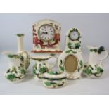 6 pieces of Masons Ironstone in the Green Chartreuse pattern and a Red Mandalay clock.