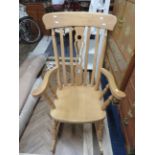 Good Quality Blondewood rocking chair with carved central splat. See photos. S2