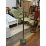 Elegant brass standard lamp with reeded column and marble base with lion paw feet. Measures 56 inch