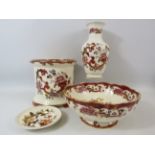 3 Pieces of Masons ironstone in the Red Mandalay pattern plus 1 brown velvet dish.