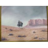 Two Framed Acrylic on Board original Wild West/Frontier paintings by Bilson Kee, Navajo artist. La