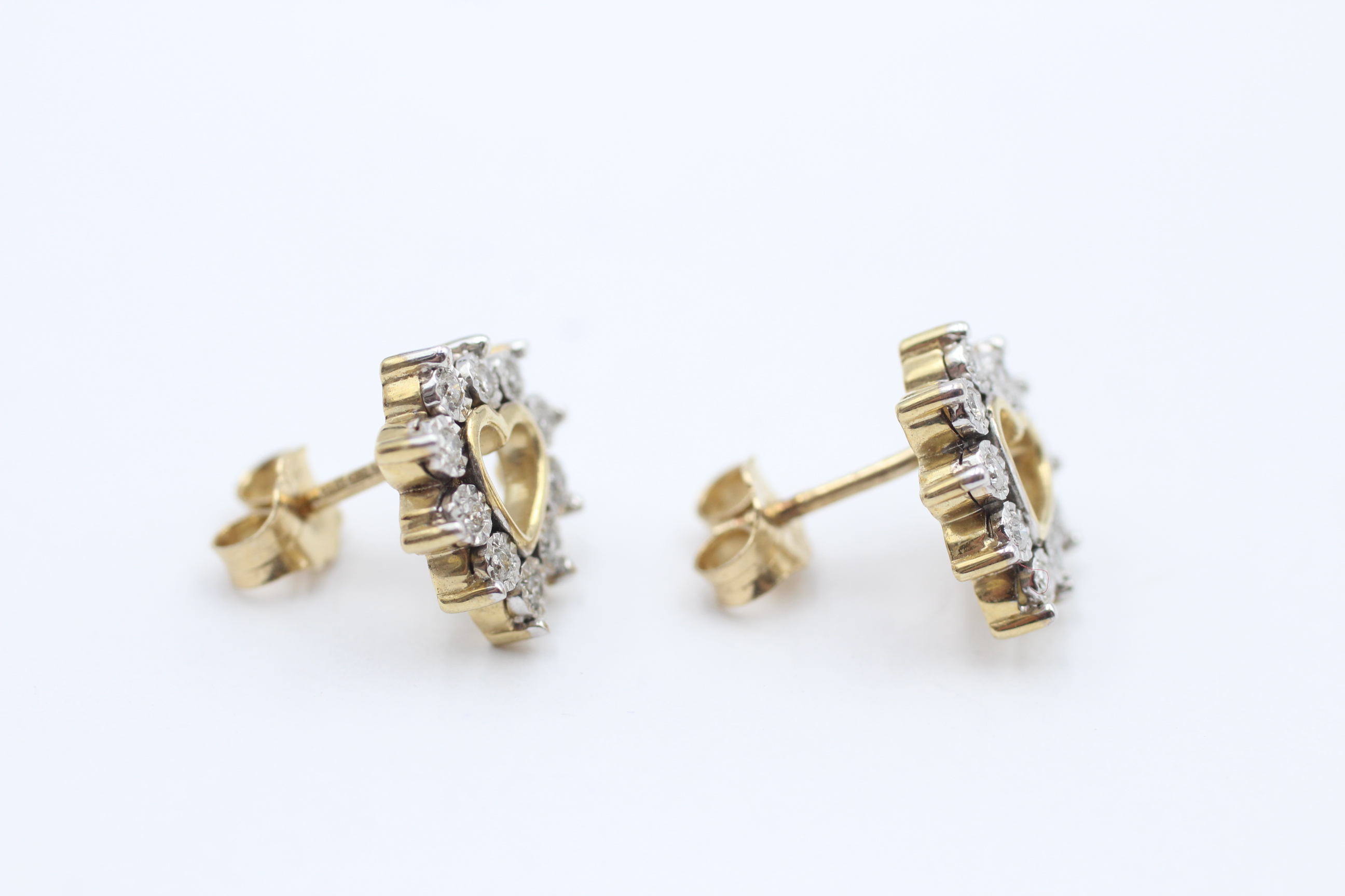 9ct Gold Diamond Set Heart Earrings - Image 2 of 4