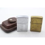 2 x Assorted ZIPPO Cigarette Lighters Inc Leather Case, Brass, Venetian etc 695776