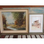Framed and mounted watercolour by 'Ford' plus one other and an empty gilt frame. See photos.