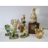 Selection of Fairy and elf figurines and a vintage ballerina music box.