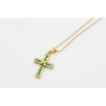 9ct Gold Emerald & Diamond Cross Pendant Necklace (2g) 2036251