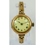 Vintage 9ct Yellow Gold mens watch with enamel face and expanding Yellow gold strap . Watch in run