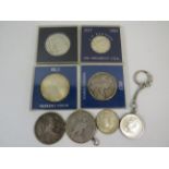 Selection of Silver Coins, Marie Theresa, JFK 1964 Silver Half Dollars, one as a Keyring, USA 1923 S