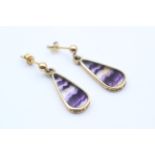 9ct Gold Blue John Teardrop Earrings (2.1g) 2036241