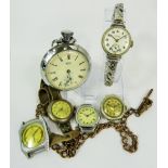 Selection of Vintage watches, one with Silver case, plus a chrome cased Smiths Pocket watch. All req